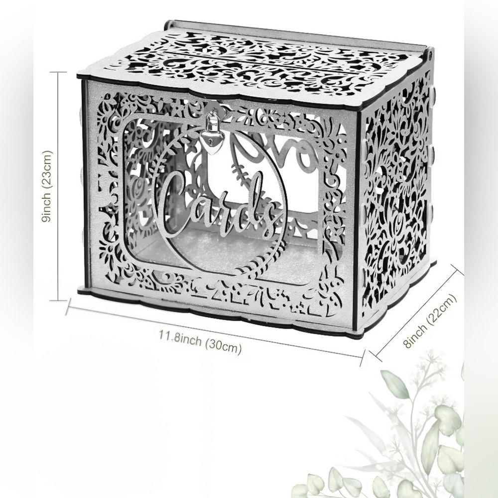 Silver Wedding Wood Card Box for Wedding Reception with Light & Lock